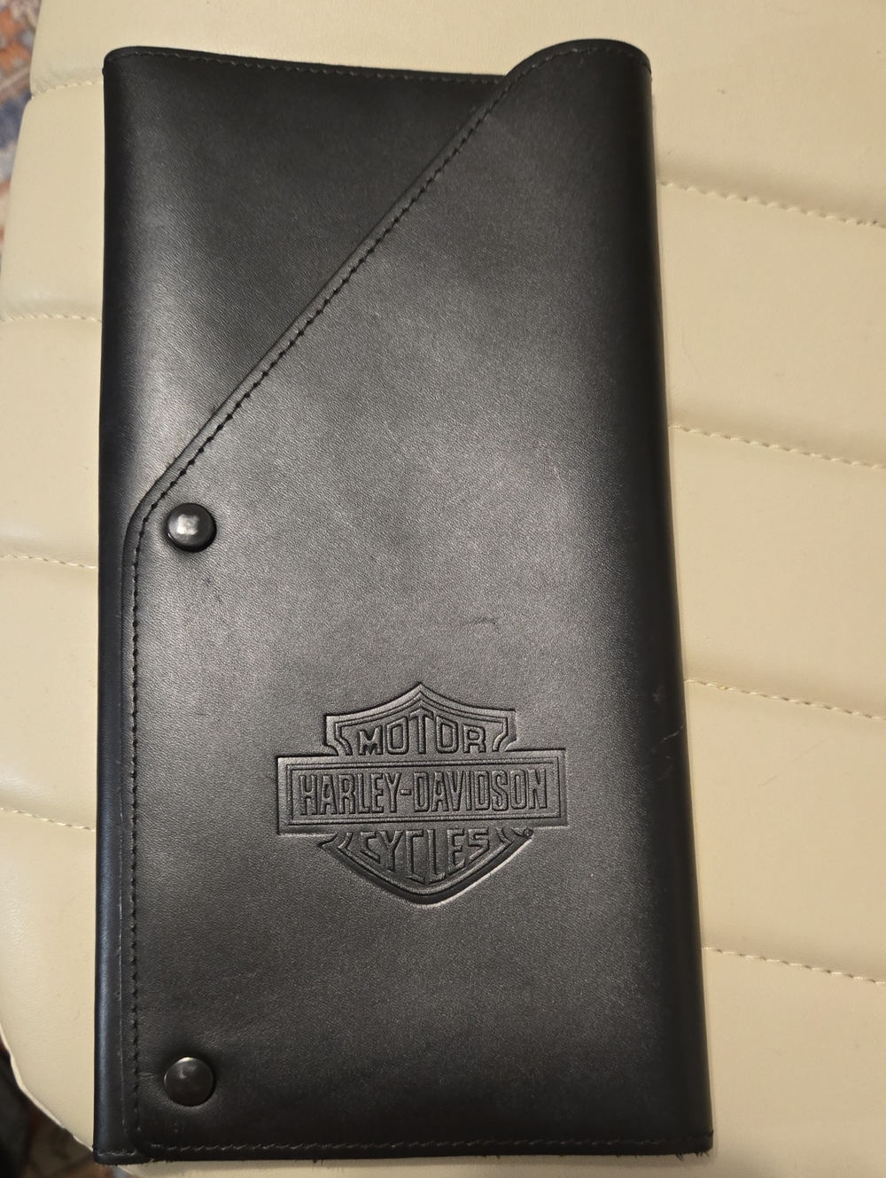 Harley-Davidson Black Embossed Leather Trifold Wallet